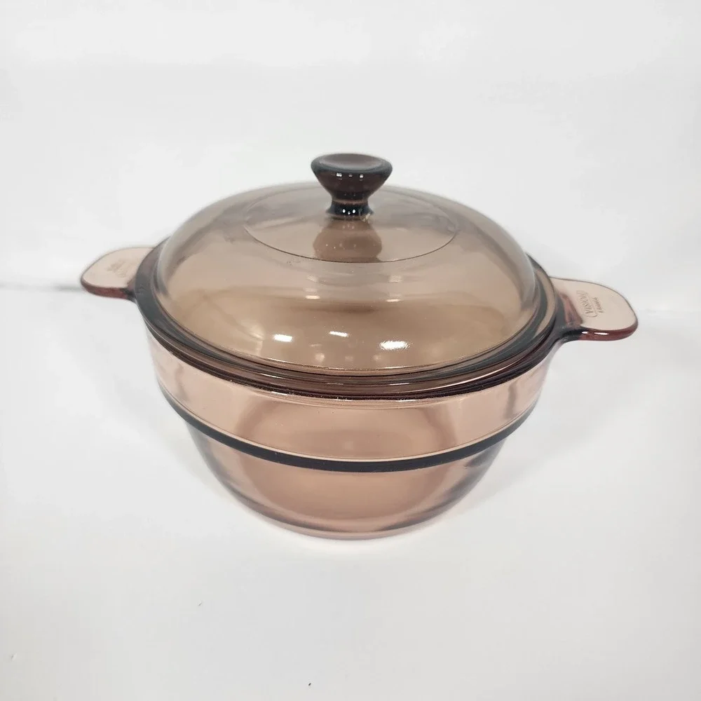 Corning Visions V-20-B Amber Glass 2L Covered Casserole Dish w/ Lid France